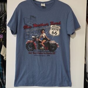 Route 66 Albuquerque New Mexico Motorcycle Girl Graphic T-Shirt Size Medium